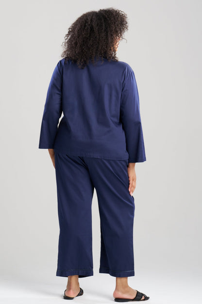 Cotton Sateen Embroidered Essentials Notch PJ Midnight Navy