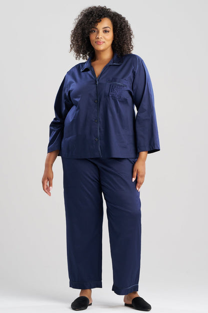 Cotton Sateen Embroidered Essentials Notch PJ Midnight Navy