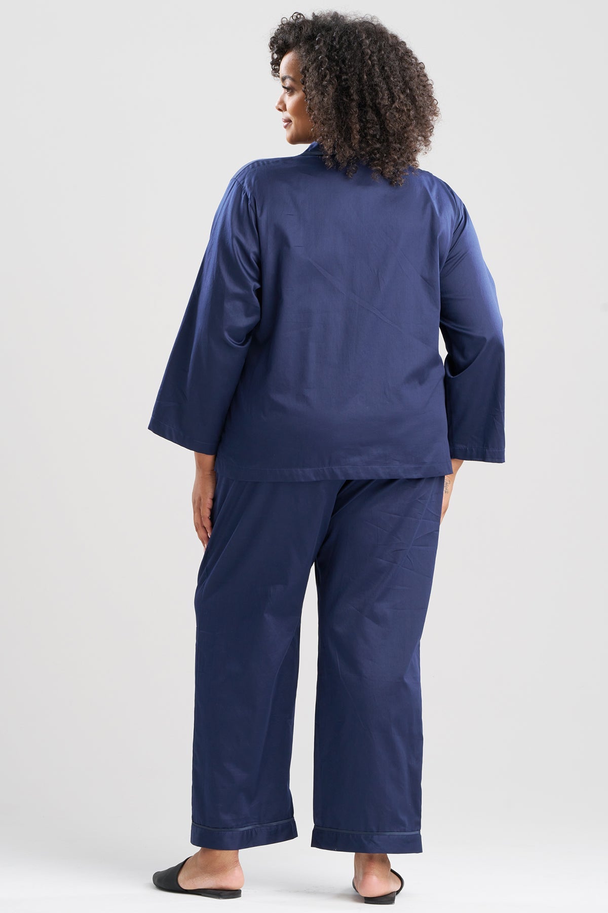 Cotton Sateen Embroidered Essentials Notch PJ Midnight Navy