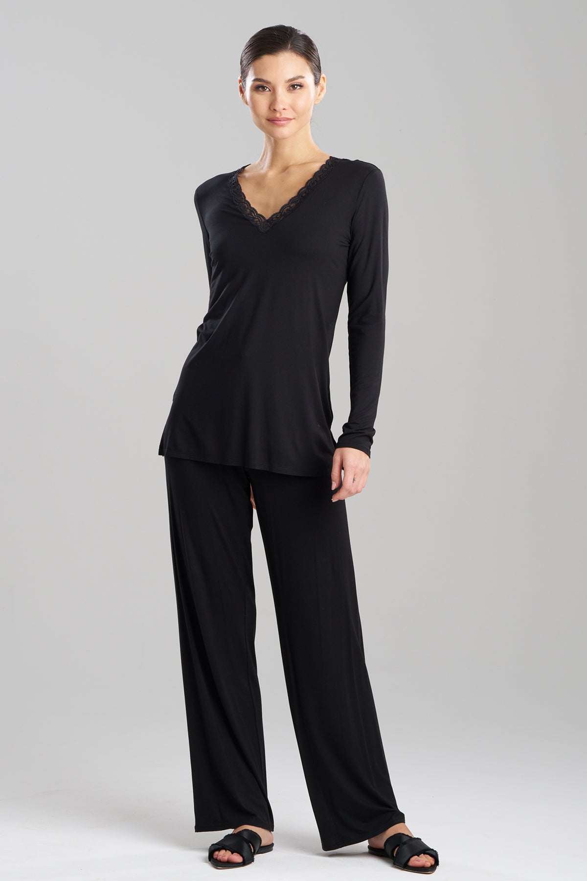 Feathers Essentials Lenzing™ Ecovero™ Viscose Long Sleeve Lace PJ Black