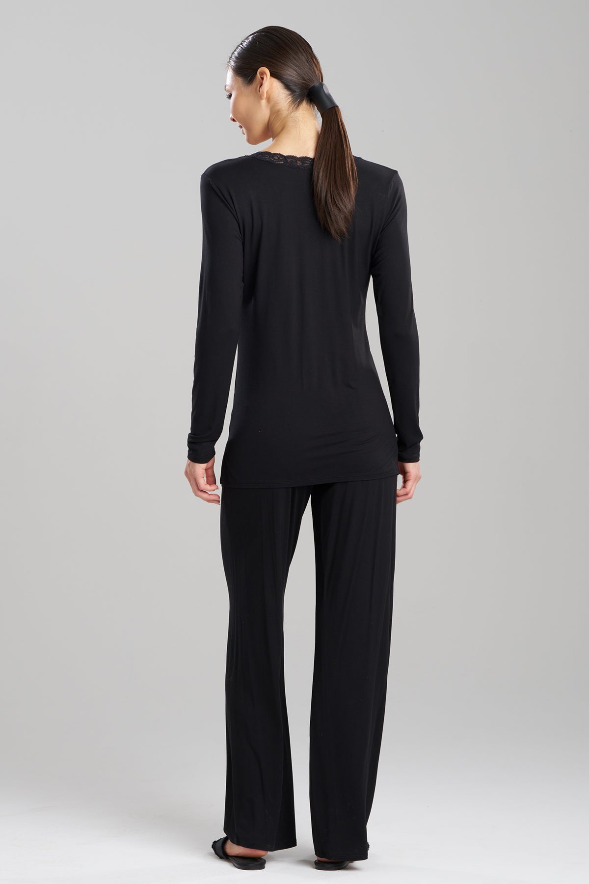 Feathers Essentials Lenzing™ Ecovero™ Viscose Long Sleeve Lace PJ Black