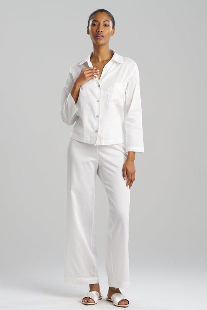 Cotton Sateen Embroidered Essentials Notch PJ White