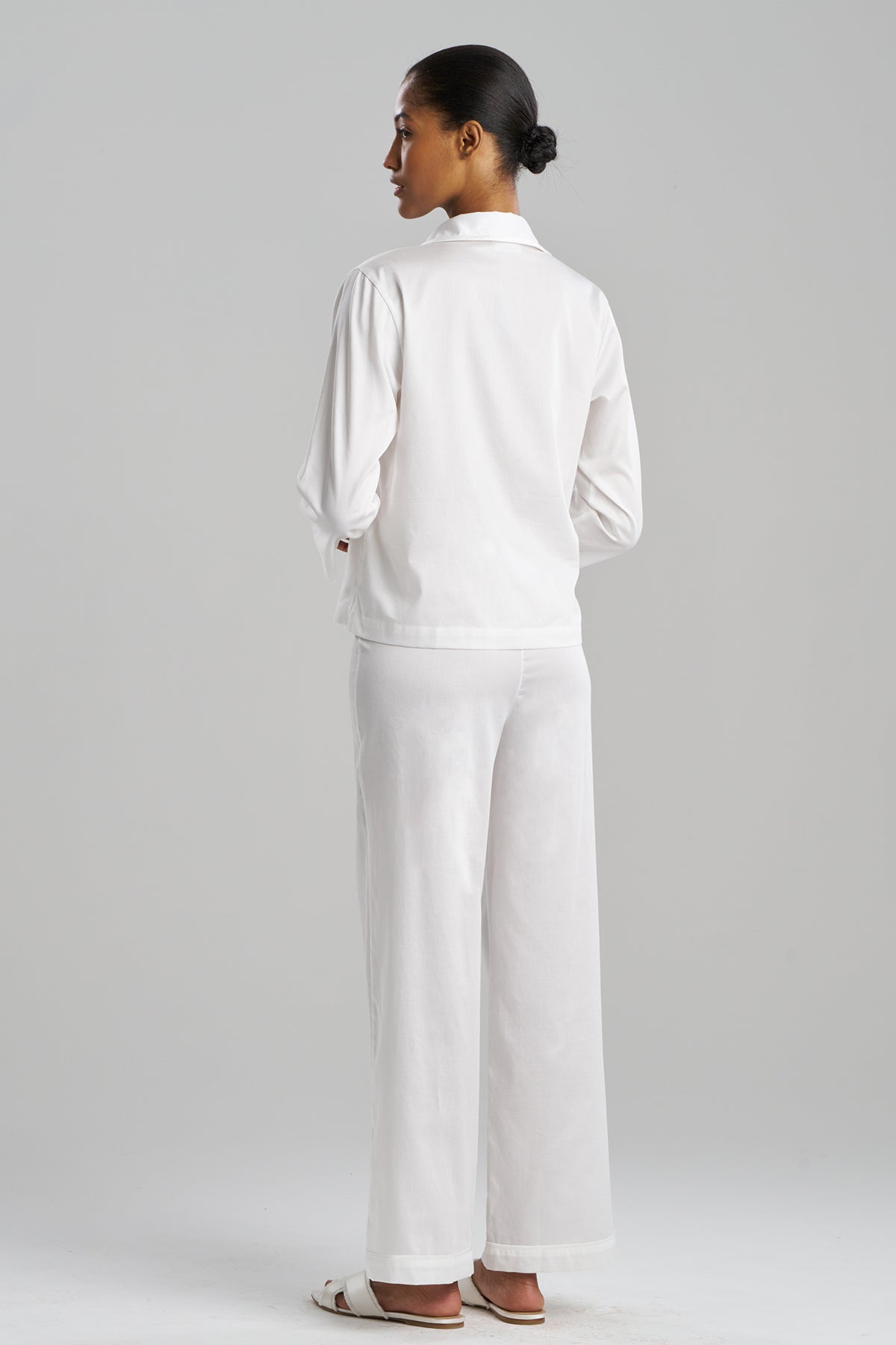 Cotton Sateen Embroidered Essentials Notch PJ White