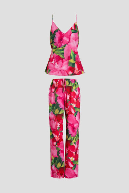 Isla Printed Satin Cami PJ Set Pink