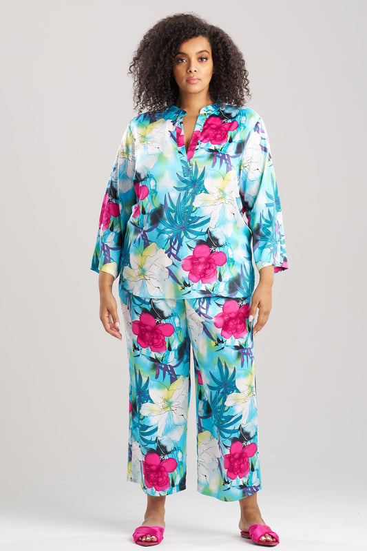 Viva Printed Satin Mandarin PJ Set Teal
