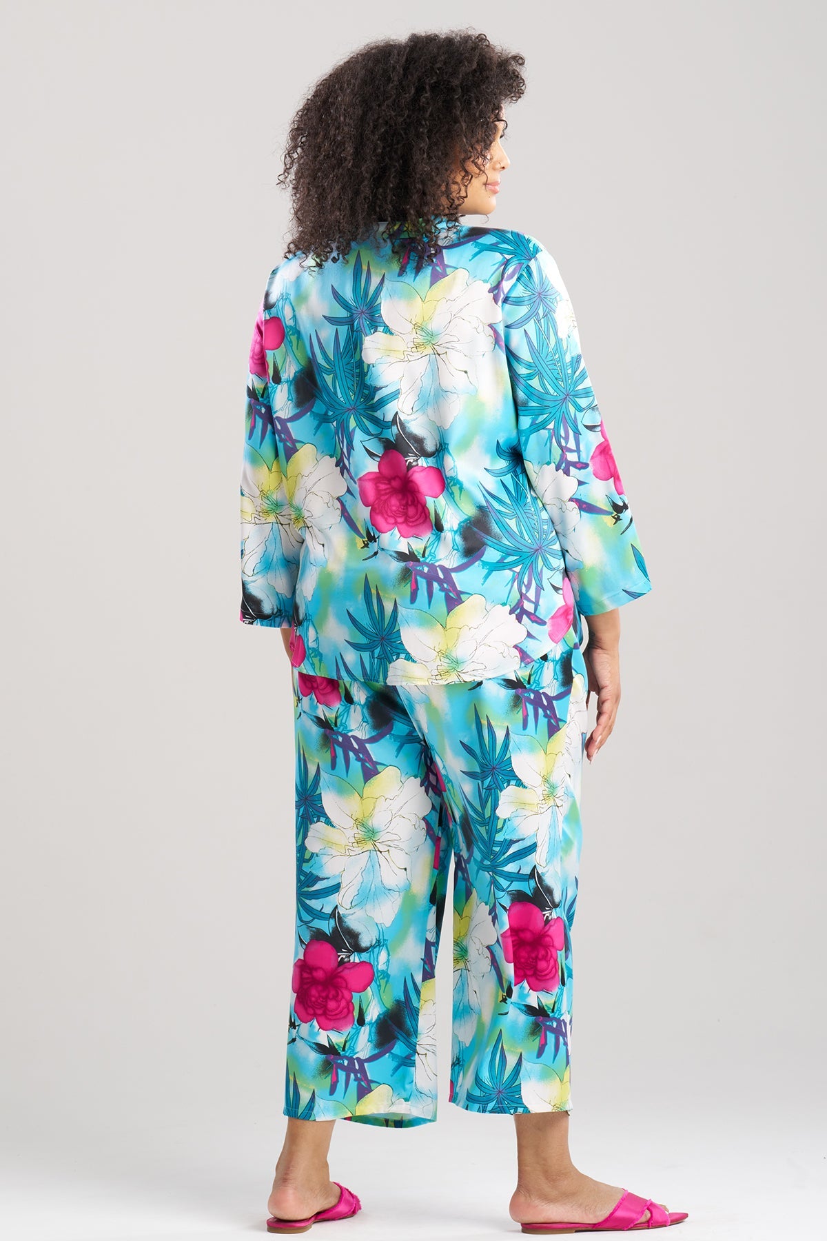 Viva Printed Satin Mandarin PJ Set Teal