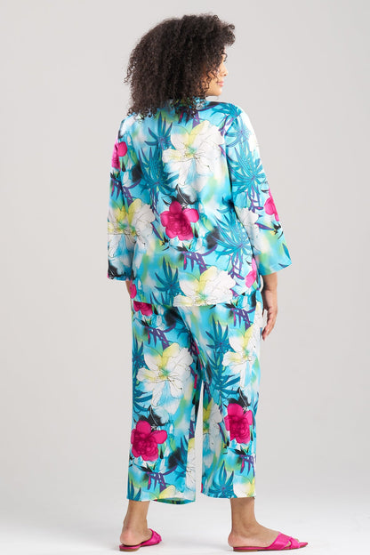 Viva Printed Satin Mandarin PJ Set Teal