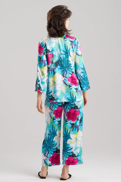 Viva Printed Satin Mandarin PJ Set Teal