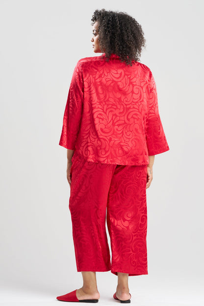 Scroll Satin Jacquard Long Sleeve PJ Brocade Red