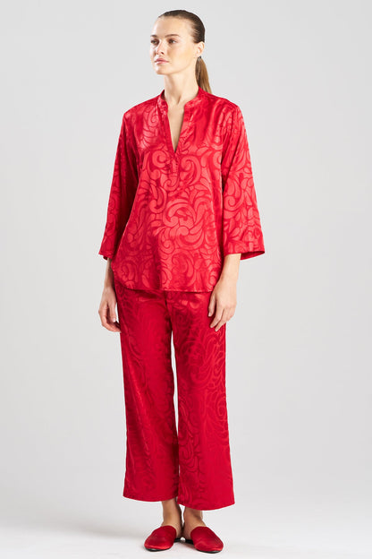 Scroll Satin Jacquard Long Sleeve PJ Brocade Red
