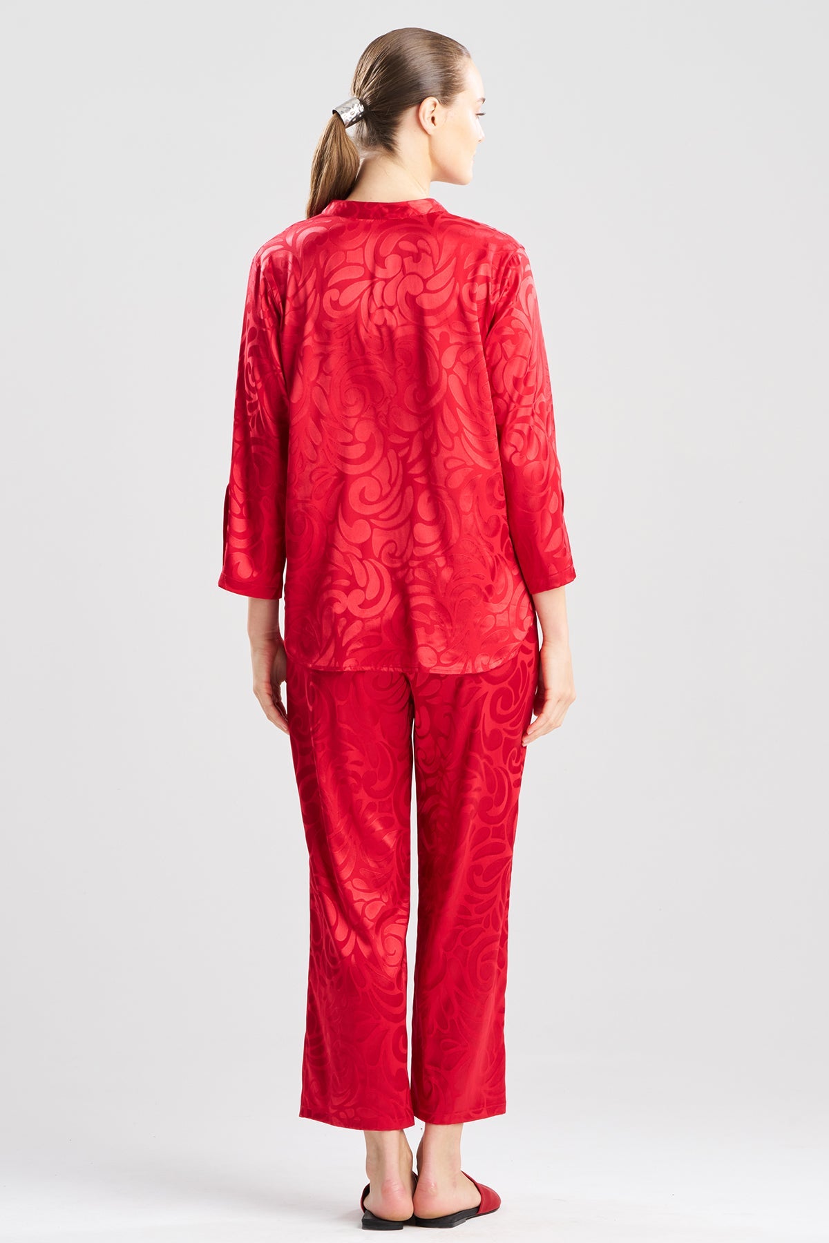 Scroll Satin Jacquard Long Sleeve PJ Brocade Red