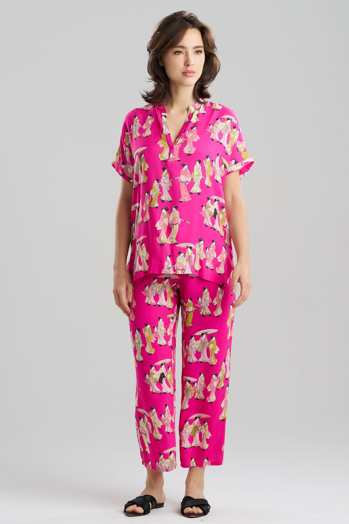 Geisha Challis Mandarin PJ Set Pink