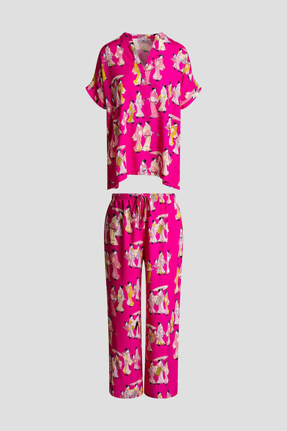Geisha Challis Mandarin PJ Set Pink