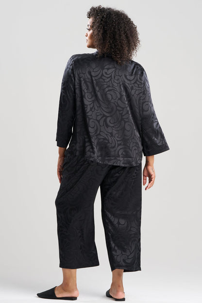 Scroll Satin Jacquard Long Sleeve PJ Black
