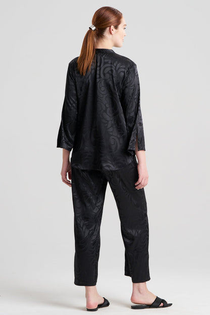 Scroll Satin Jacquard Long Sleeve PJ Black