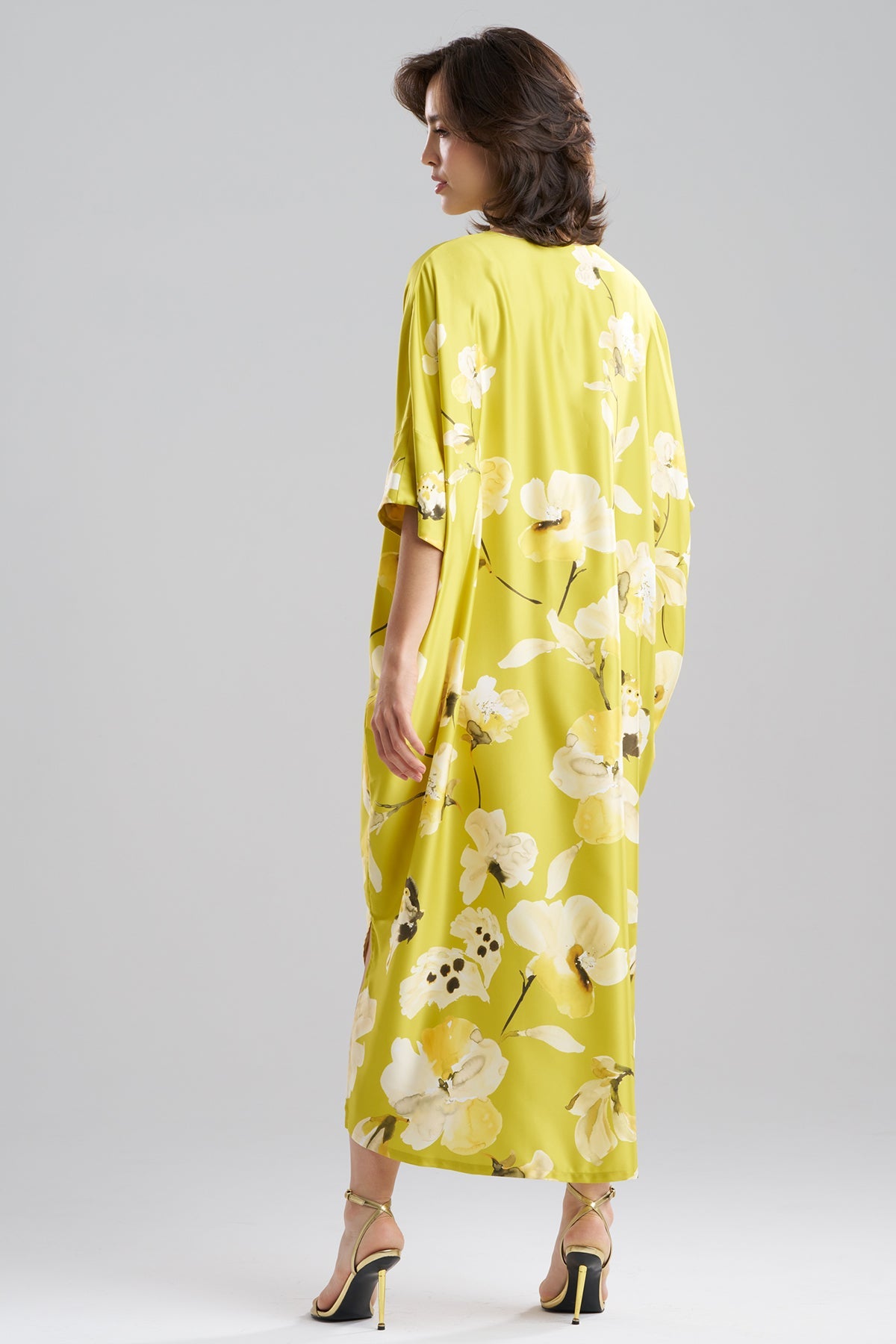 Aurelia Charmeuse V-Neck Caftan Chartreuse