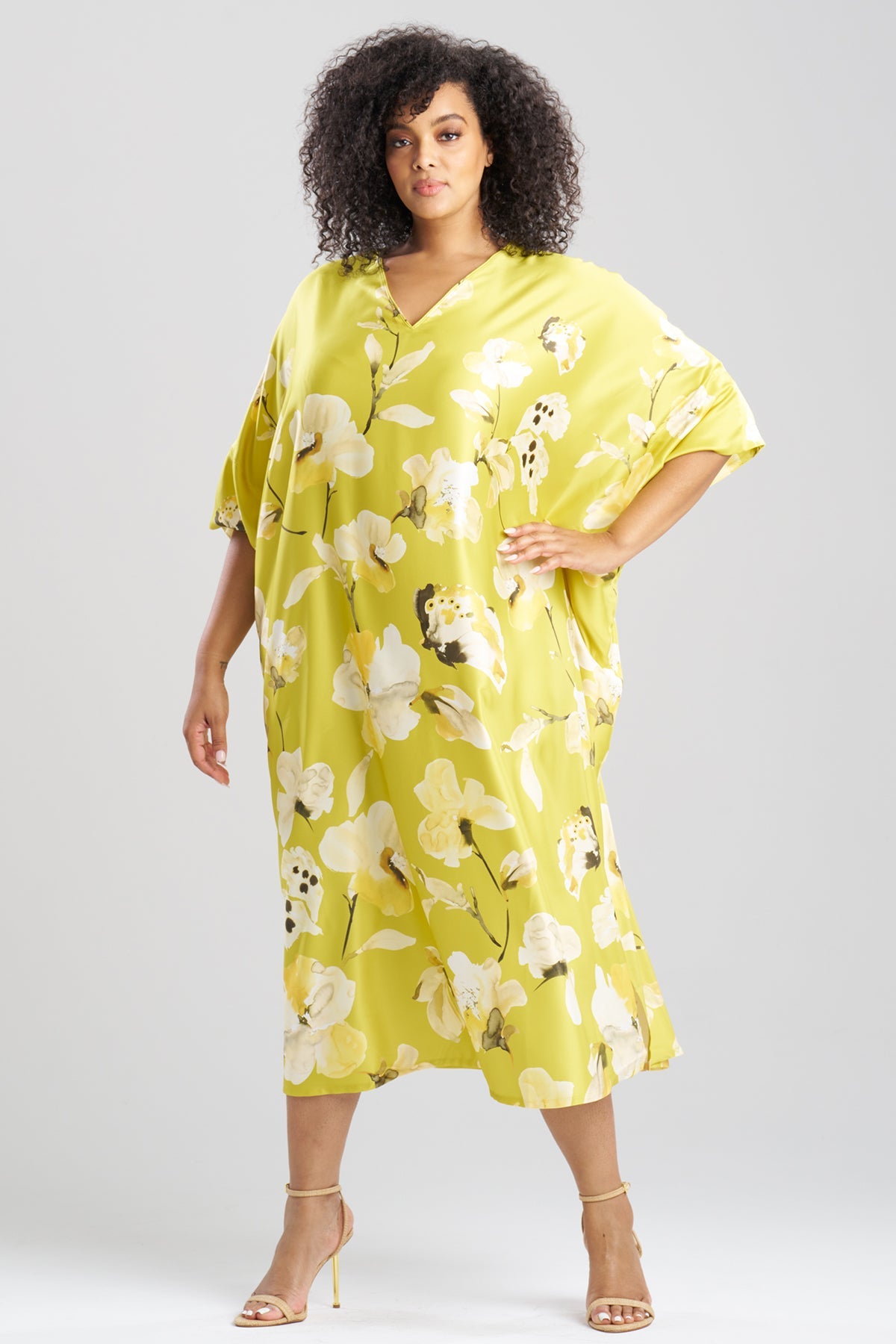 Aurelia Charmeuse V-Neck Caftan Chartreuse