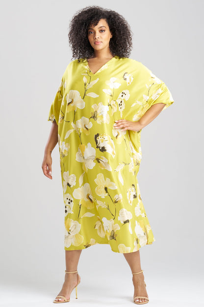 Aurelia Charmeuse V-Neck Caftan Chartreuse