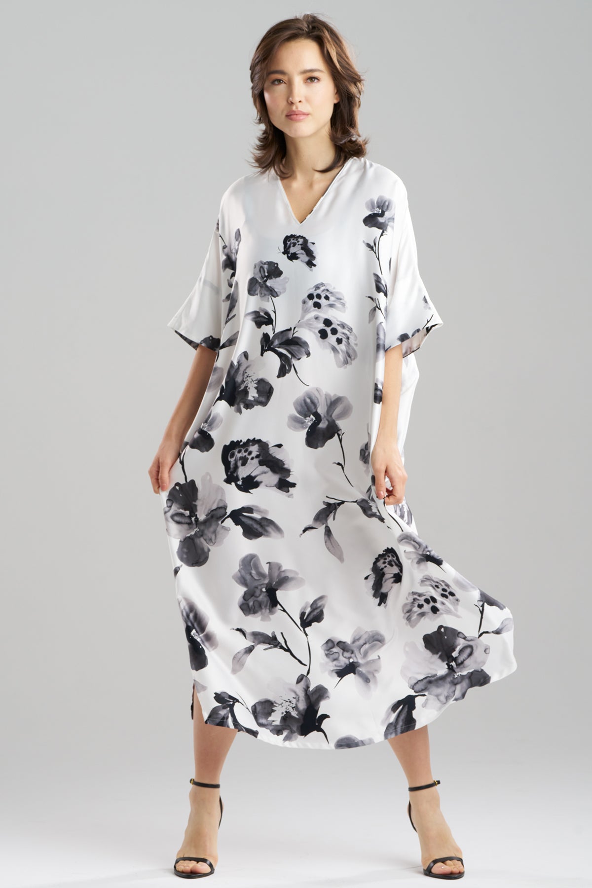 Aurelia Charmeuse V-Neck Caftan Warm White