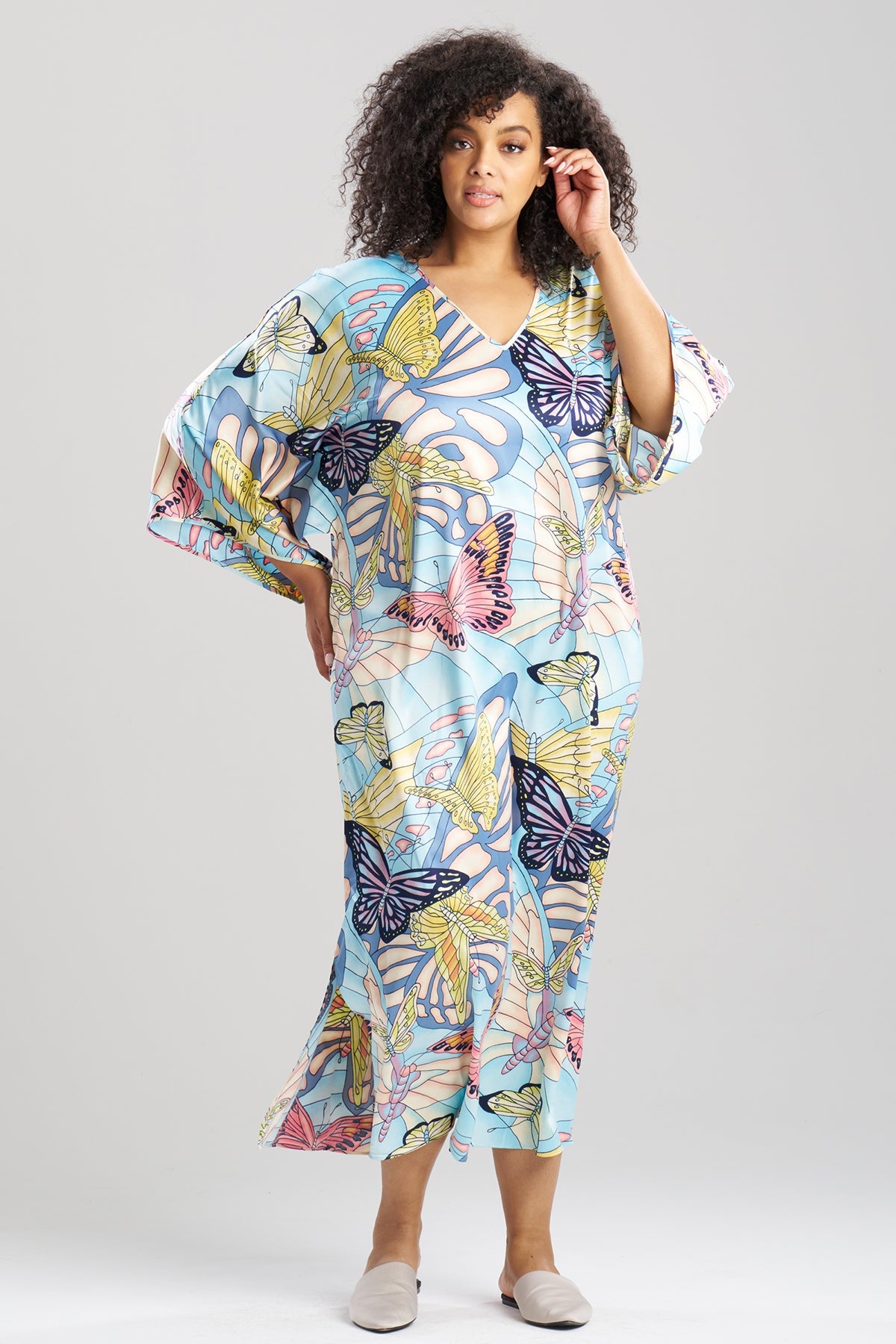 Papillon Printed Satin Caftan Blue
