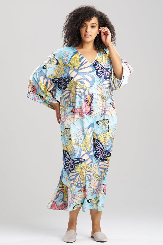 Papillon Printed Satin Caftan Blue