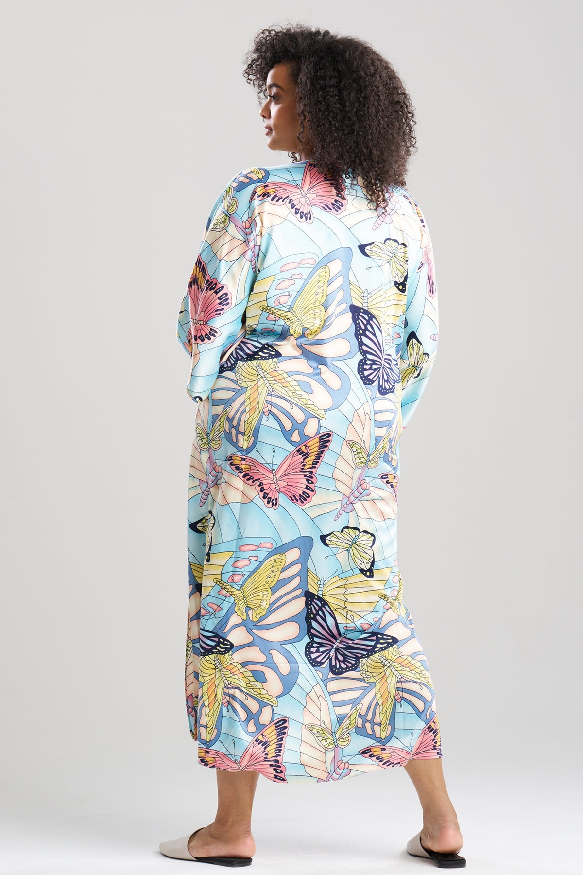 Papillon Printed Satin Caftan Blue
