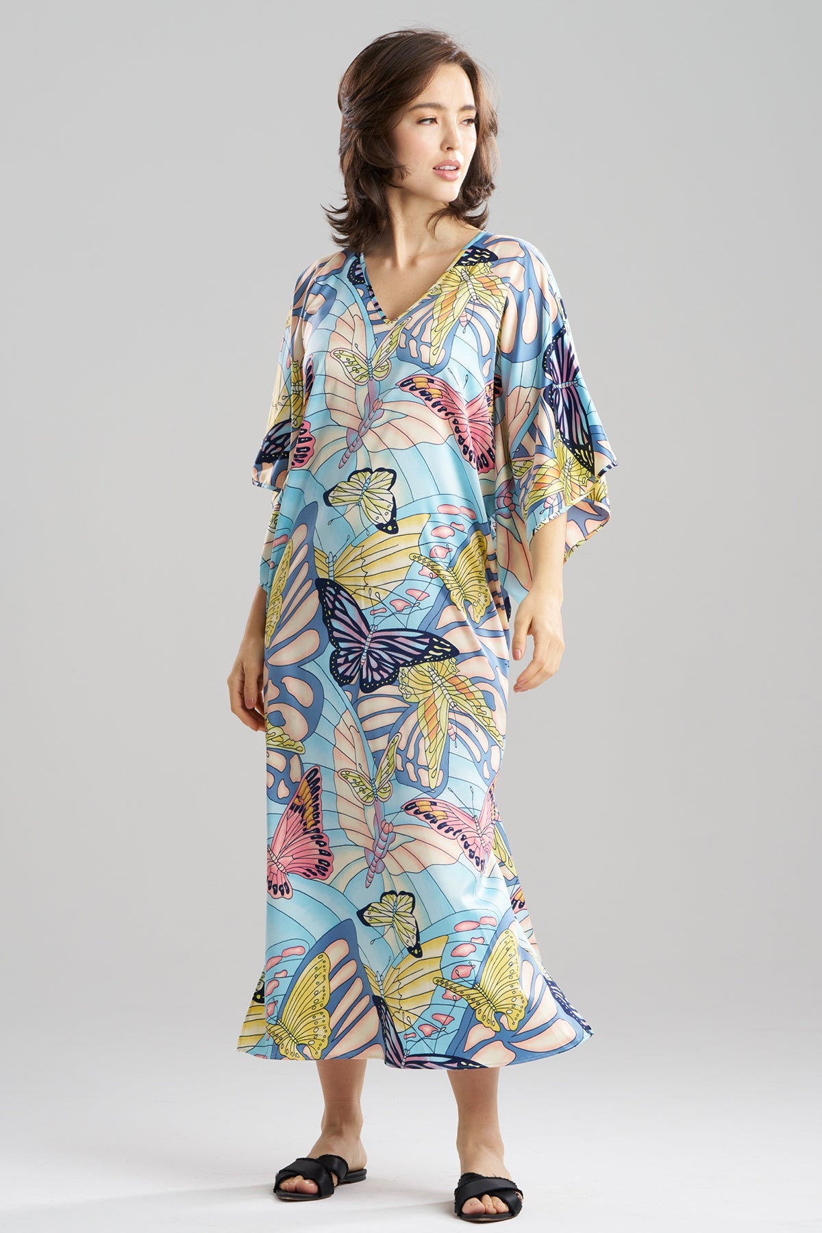 Papillon Printed Satin Caftan Blue
