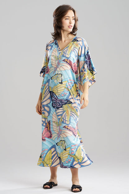Papillon Printed Satin Caftan Blue
