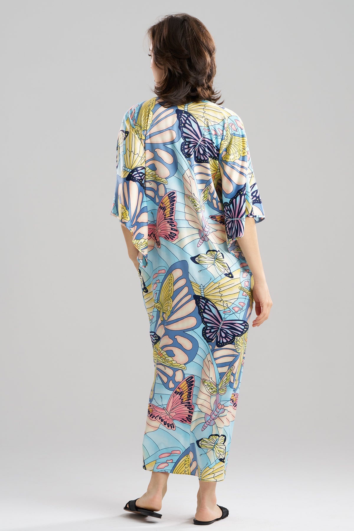 Papillon Printed Satin Caftan Blue