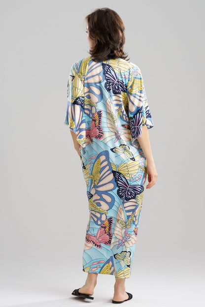 Papillon Printed Satin Caftan Blue