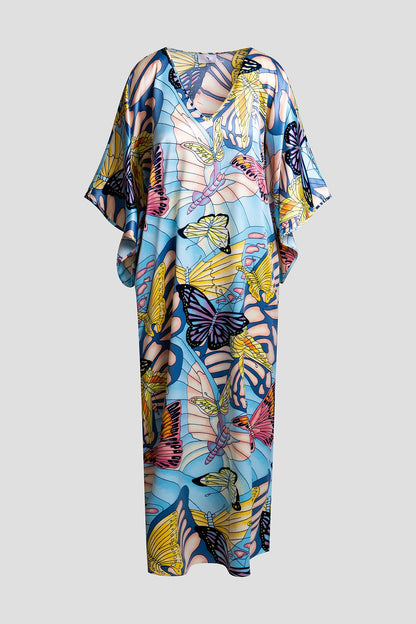Papillon Printed Satin Caftan Blue