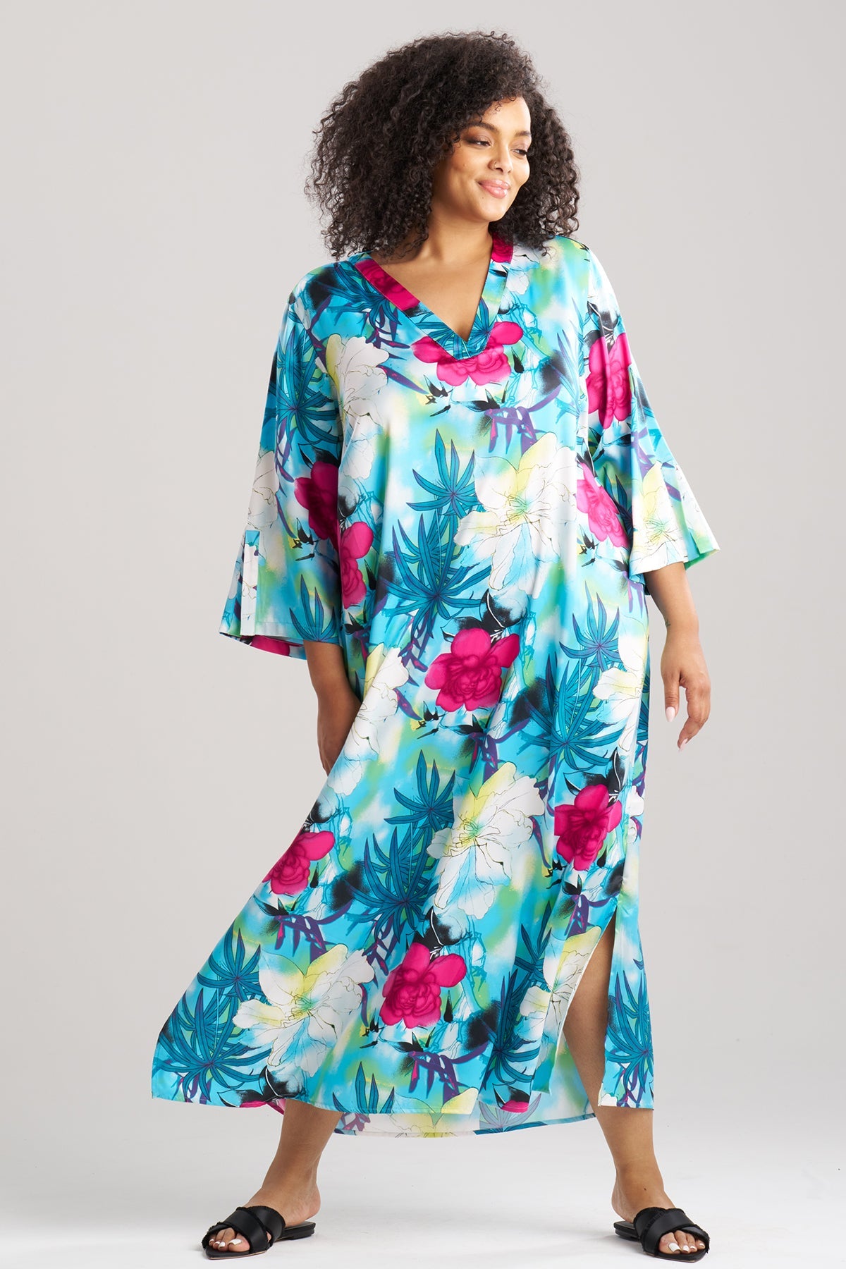 Viva Printed Satin Caftan Teal
