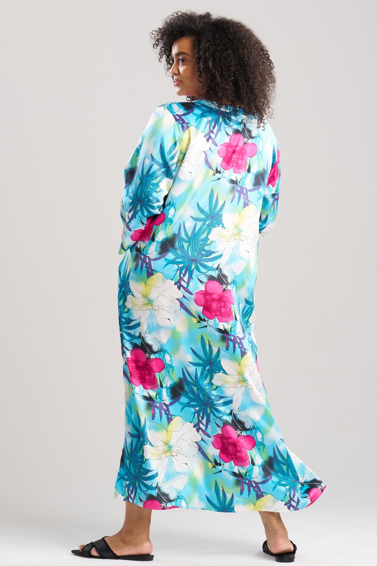 Viva Printed Satin Caftan Teal