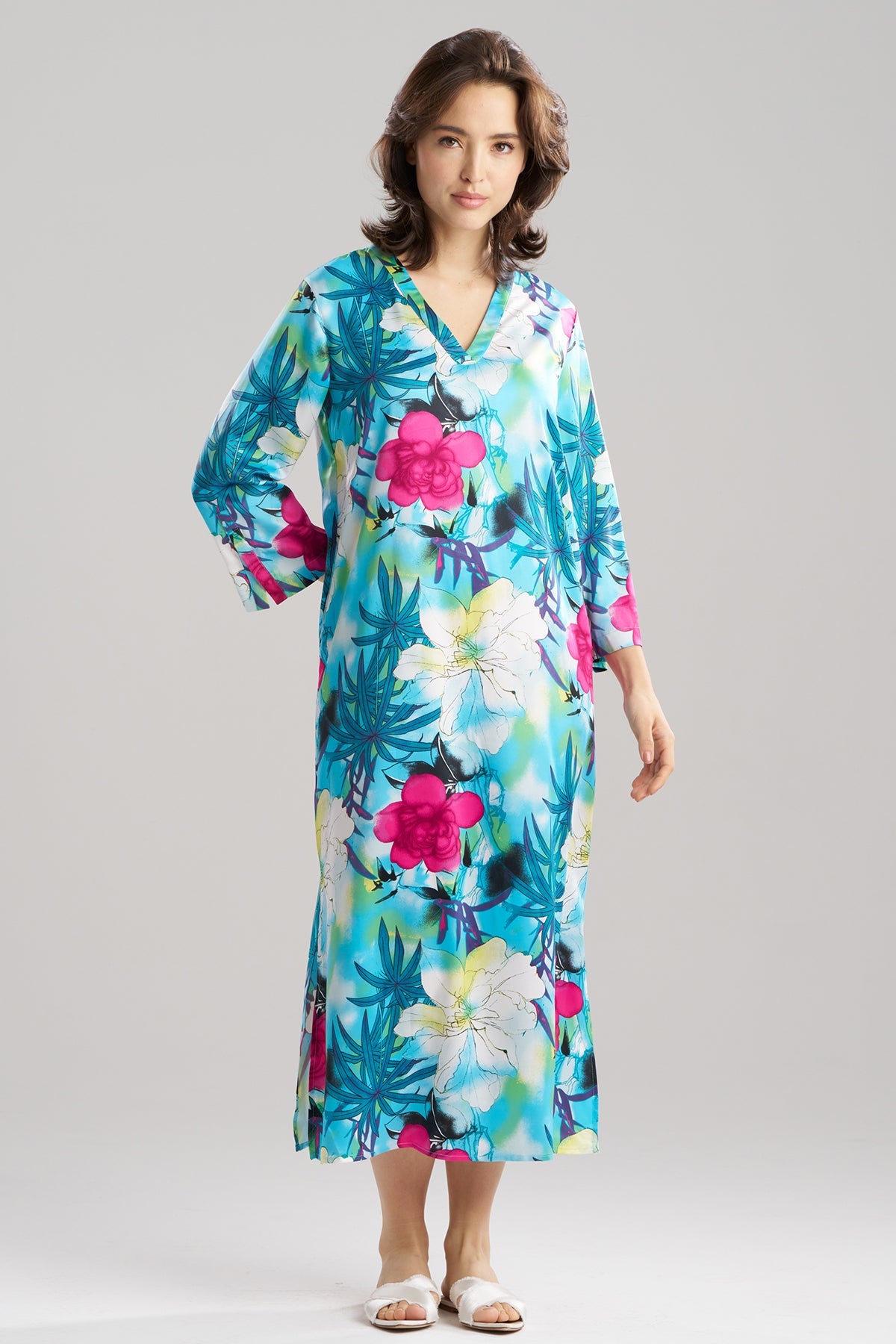 Viva Printed Satin Caftan Teal
