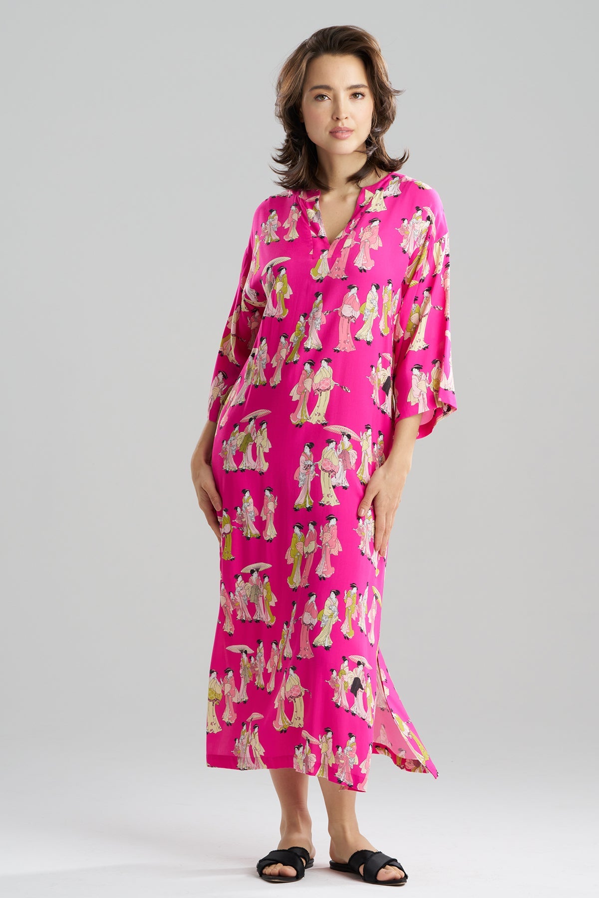 Geisha Challis Mandarin Caftan Pink