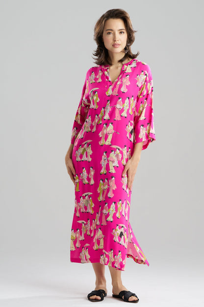 Geisha Challis Mandarin Caftan Pink