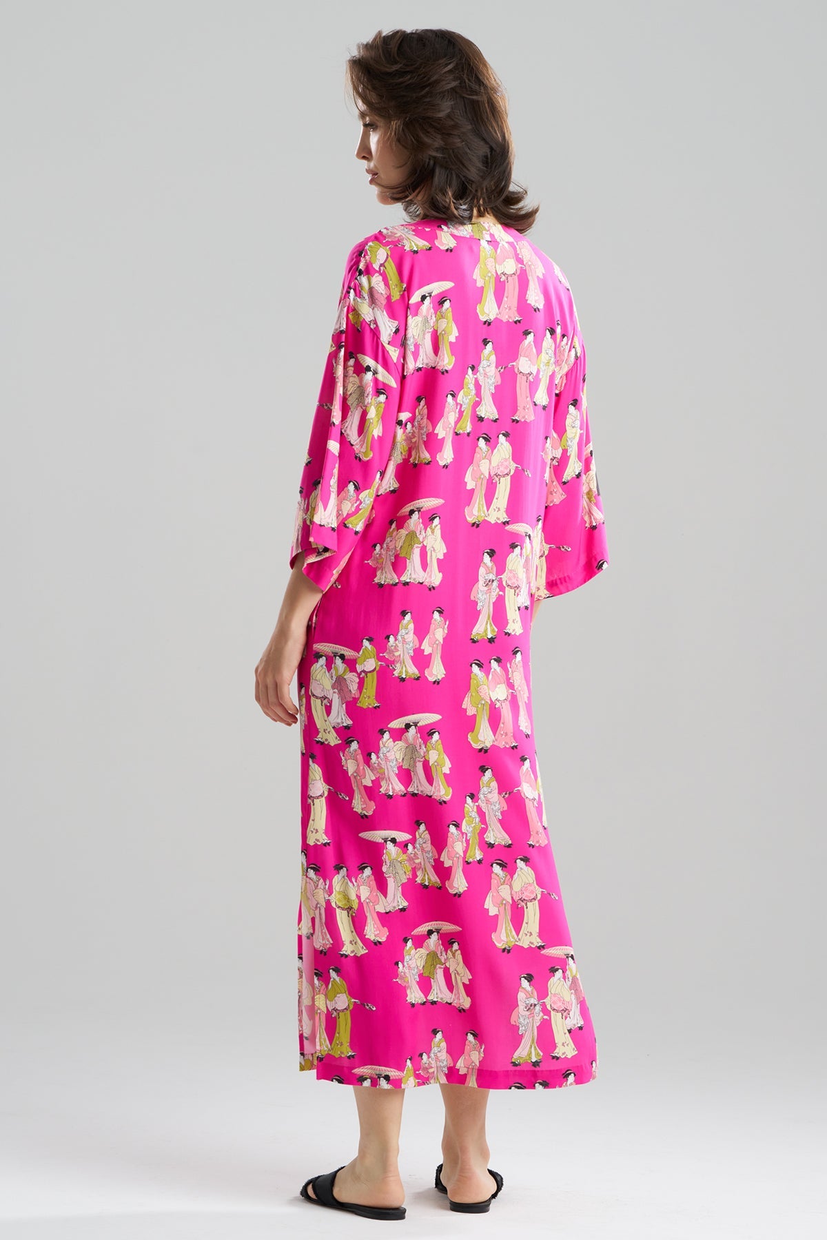 Geisha Challis Mandarin Caftan Pink