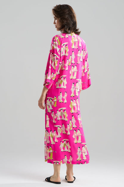 Geisha Challis Mandarin Caftan Pink