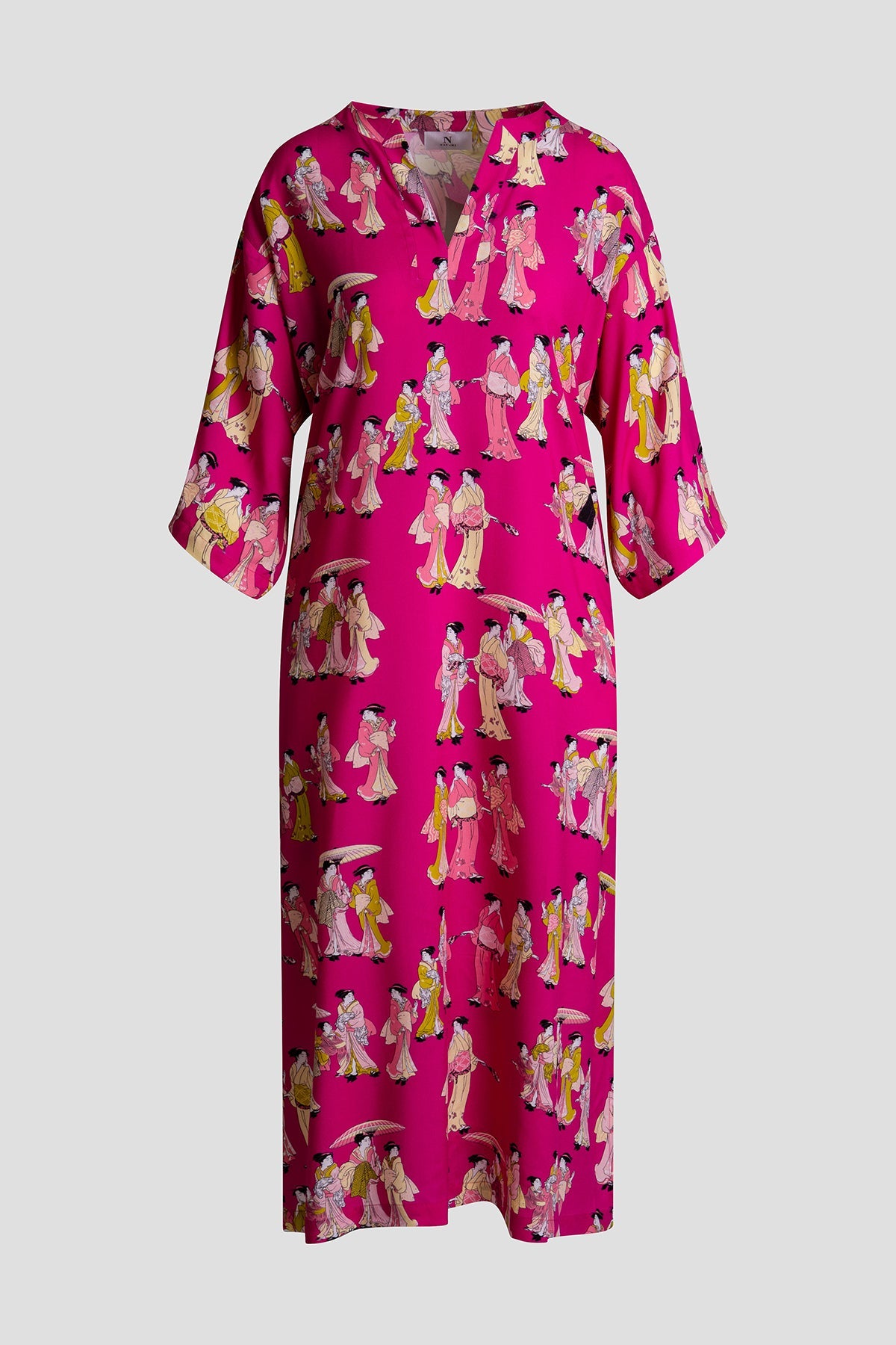 Geisha Challis Mandarin Caftan Pink
