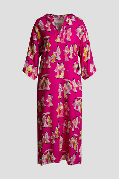 Geisha Challis Mandarin Caftan Pink