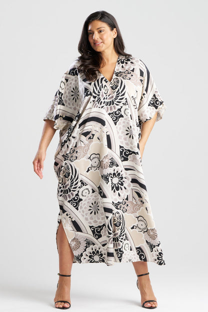 Medallion V-Neck Caftan Black