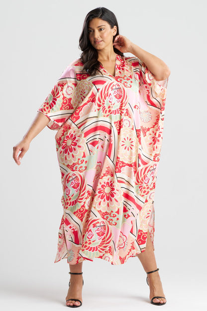 Medallion V-Neck Caftan Pink