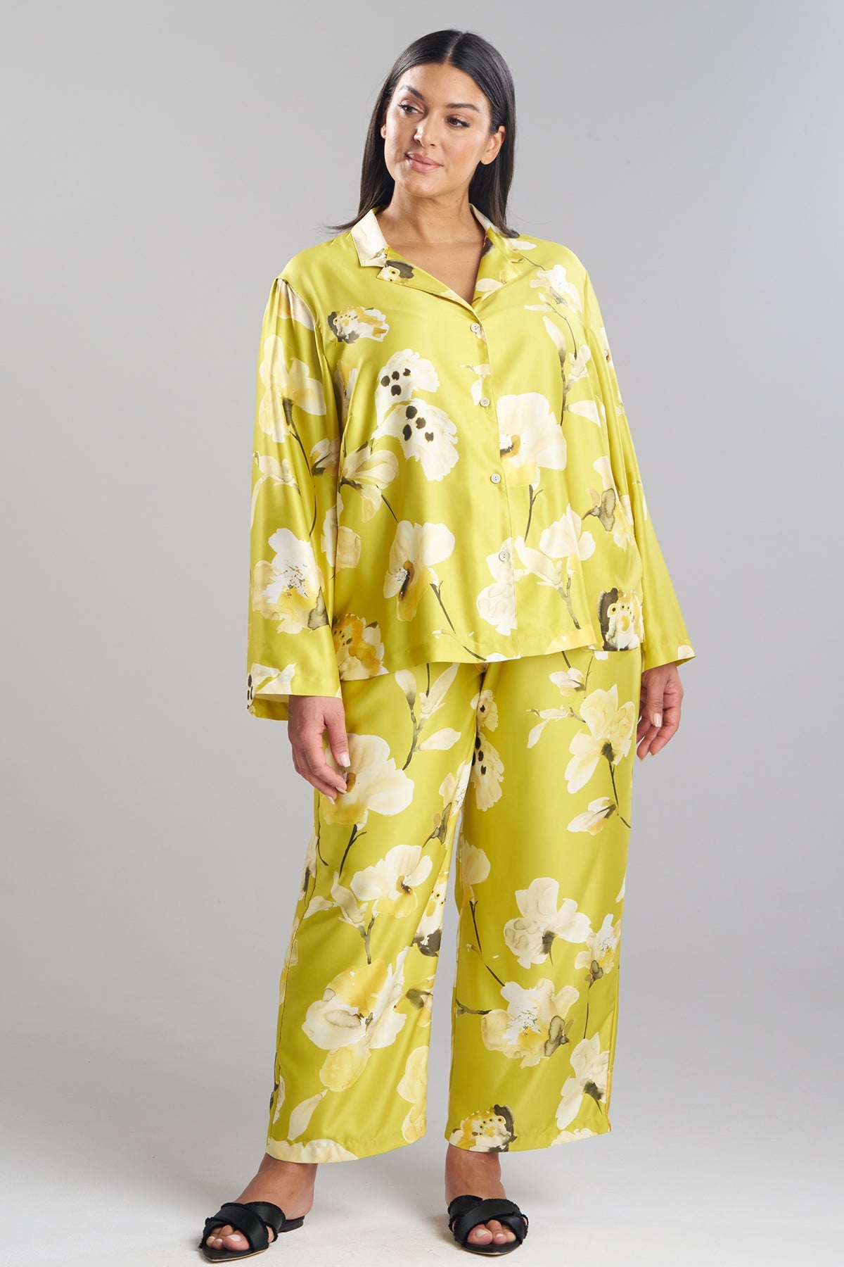 Aurelia Charmeuse Notch PJ Set Chartreuse
