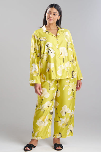 Aurelia Charmeuse Notch PJ Set Chartreuse