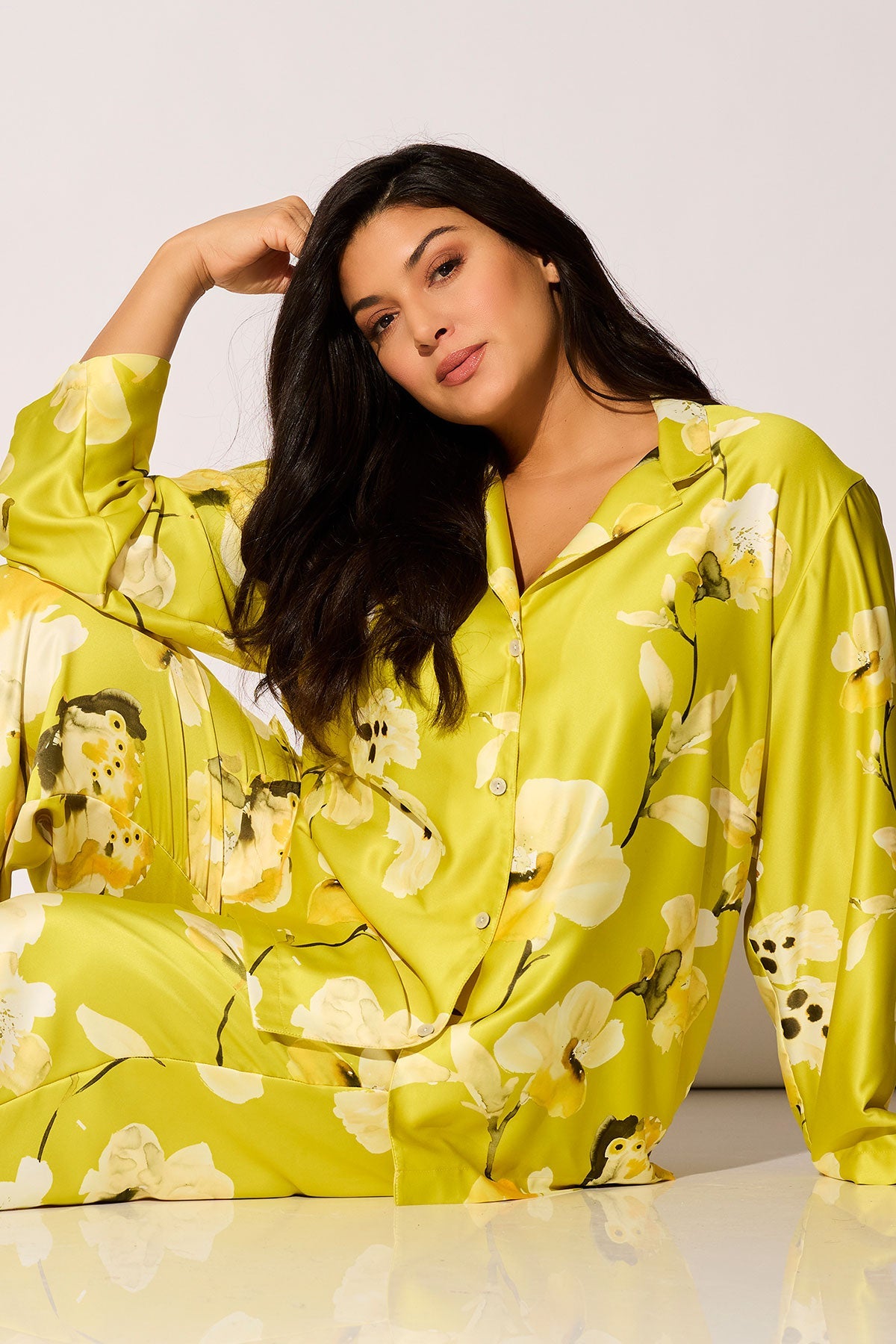 Aurelia Charmeuse Notch PJ Set Chartreuse