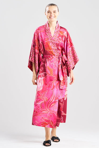 Deco Printed Charmeuse Kimono Robe Red