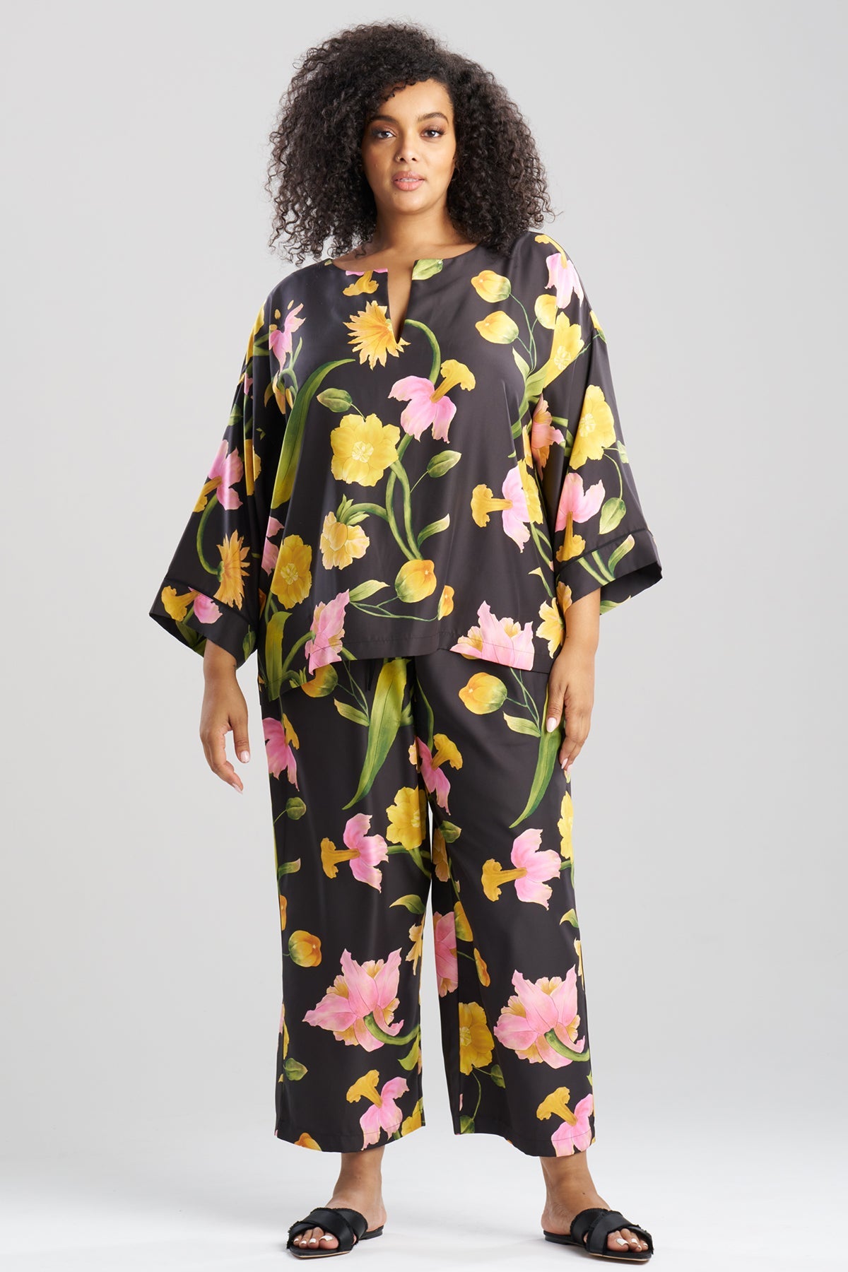 Solene Matte Charmeuse PJ Set Black Multi