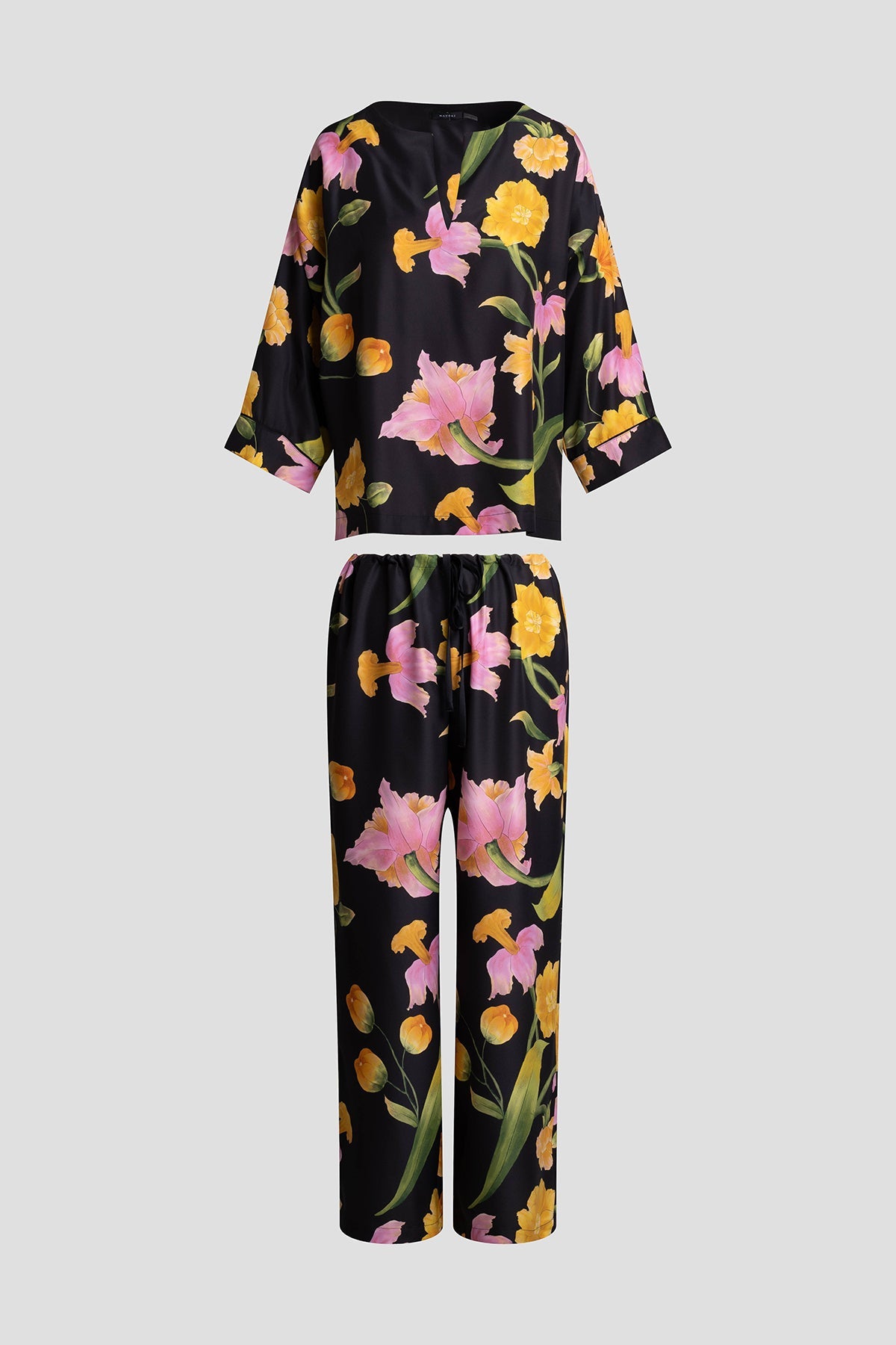 Solene Matte Charmeuse PJ Set Black Multi