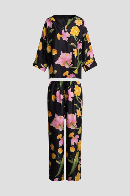 Solene Matte Charmeuse PJ Set Black Multi