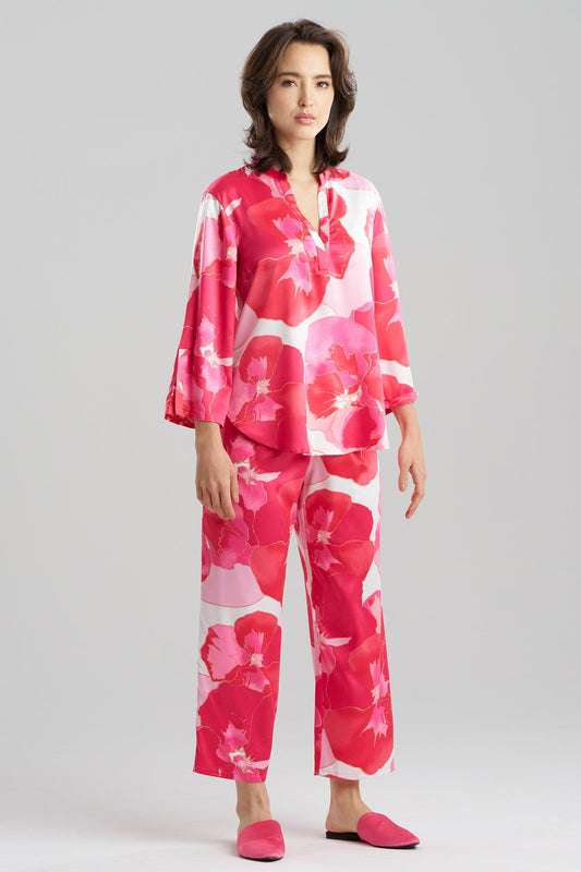 Floria Printed Satin Mandarin PJ Set Pink